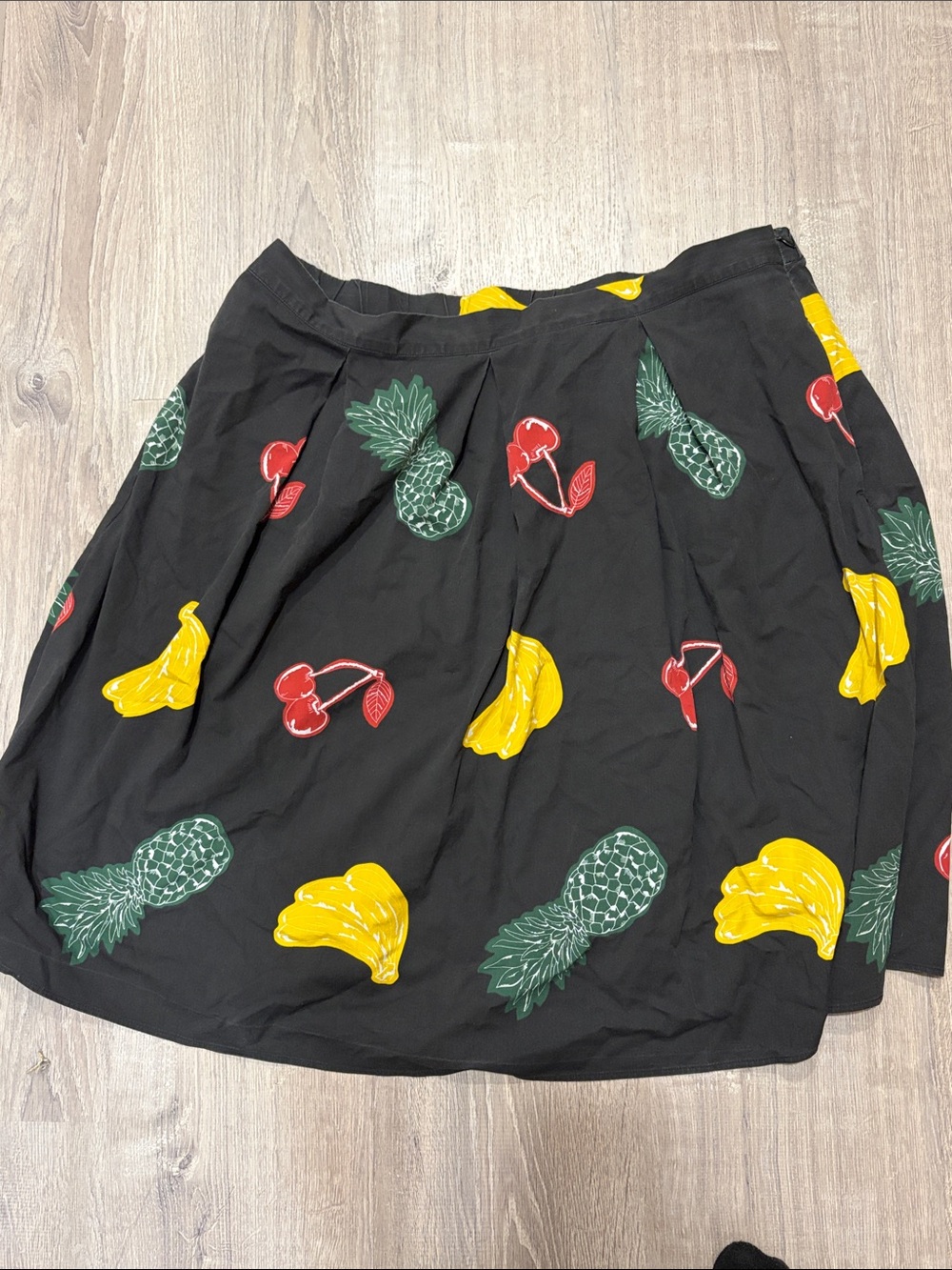 Eloquii Black Fruit-Print Pleated Skirt - Yellow, Green & Red